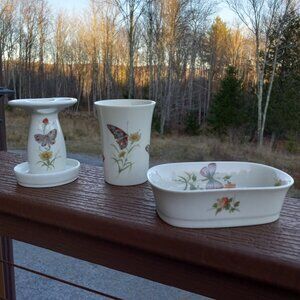VintagTakahashi San Francisco Butterfly Bathroom Cup Soap Dish Toothbrush Holder